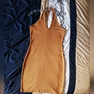 Wild Fable Tan Ribbed Halter Backless Mini Dress
